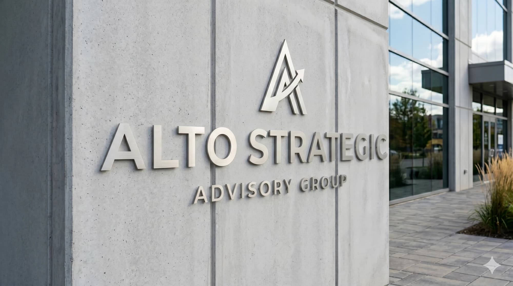 Flat-cut metal letters mounted on a wall as a business wordmark.