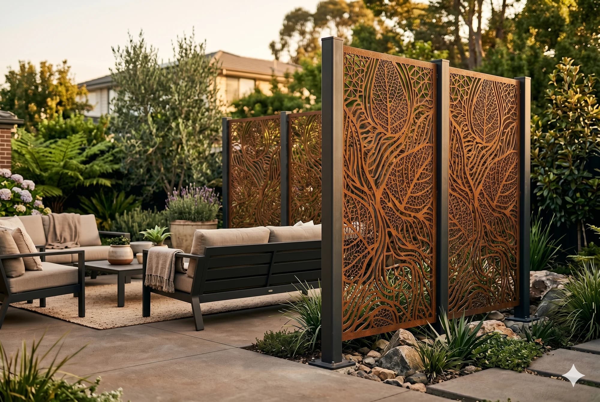 Residential privacy screen on a backyard patio.